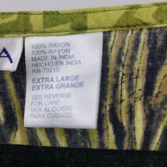 Vintage 80's La Cera Dress Rayon Scoop Button Shift Midi Safari Animals Green XL - Picture 14 of 15
